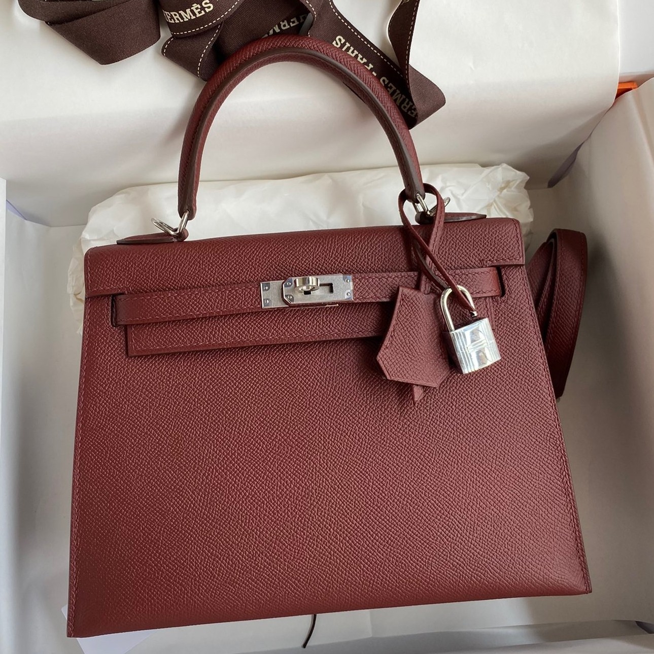 Hermes Epsom Kelly 25cm Sellier Handmade Bordeaux Baga