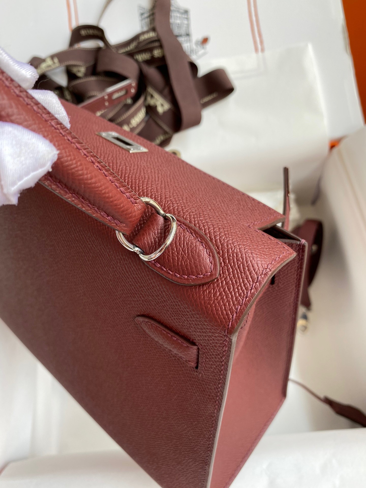 Hermes Epsom Kelly 25cm Sellier Handmade Bordeaux Baga