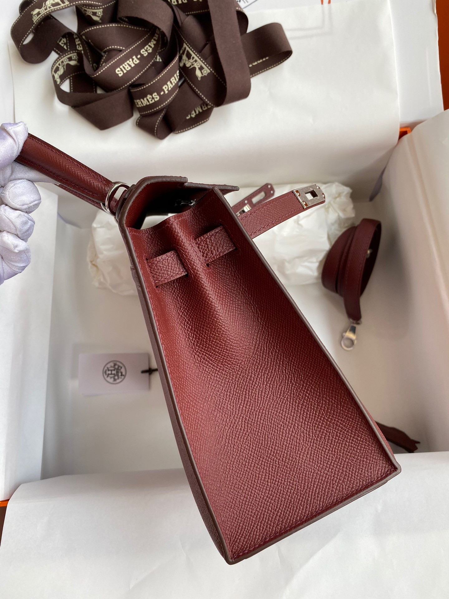 Hermes Epsom Kelly 25cm Sellier Handmade Bordeaux Baga