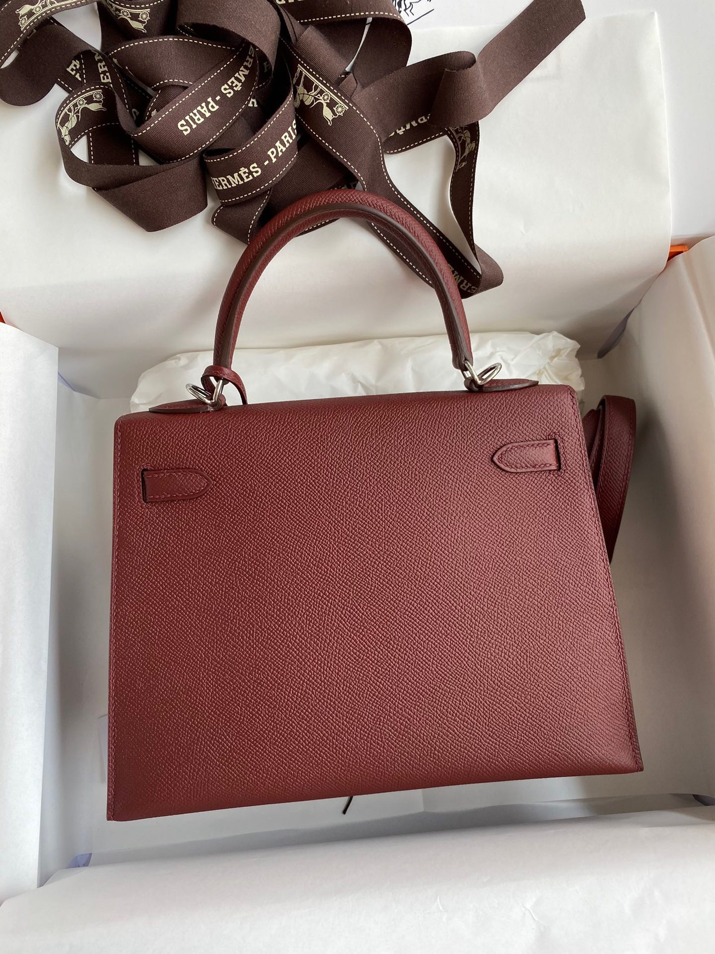 Hermes Epsom Kelly 25cm Sellier Handmade Bordeaux Baga