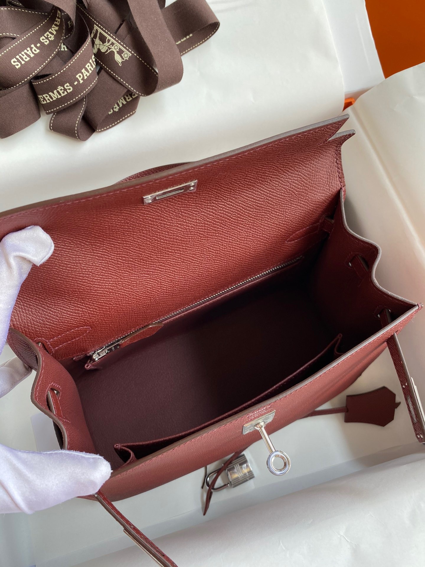 Hermes Epsom Kelly 25cm Sellier Handmade Bordeaux Baga