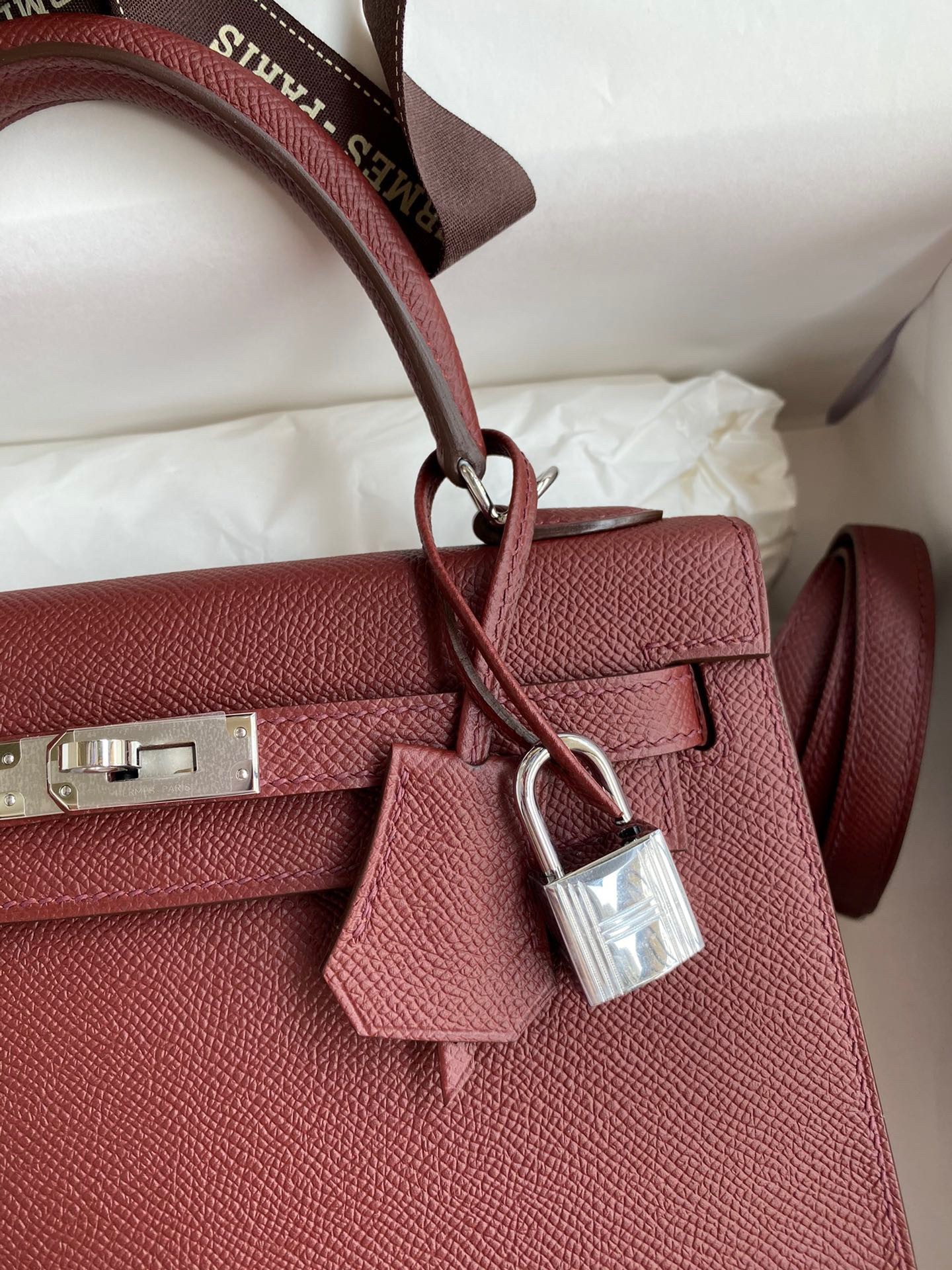 Hermes Epsom Kelly 25cm Sellier Handmade Bordeaux Baga