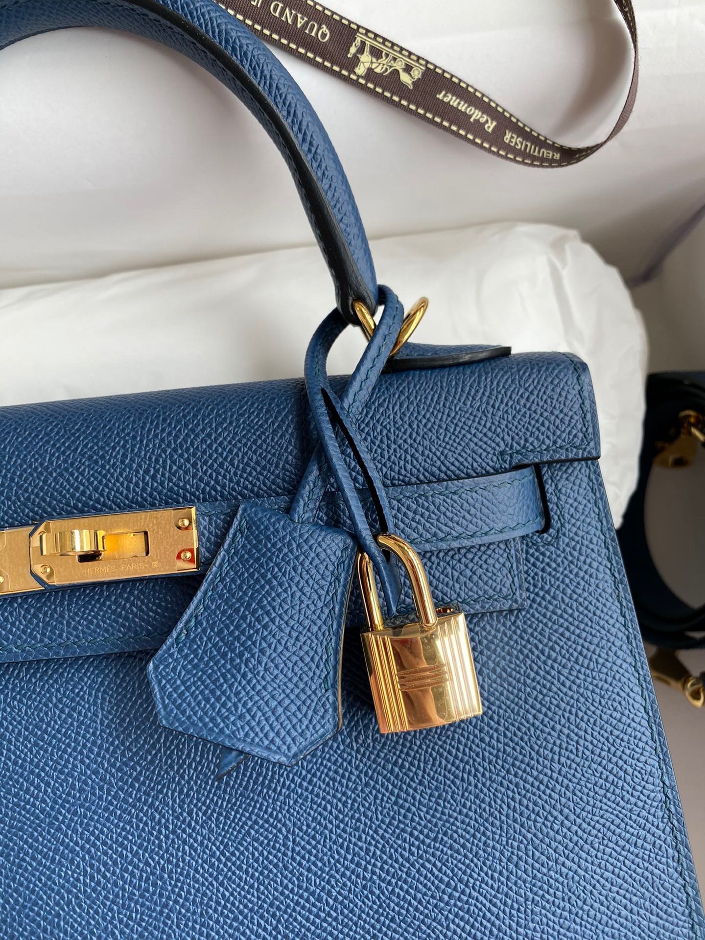 Hermes Epsom Kelly 25cm Sellier Handmade Deep Blue Bag