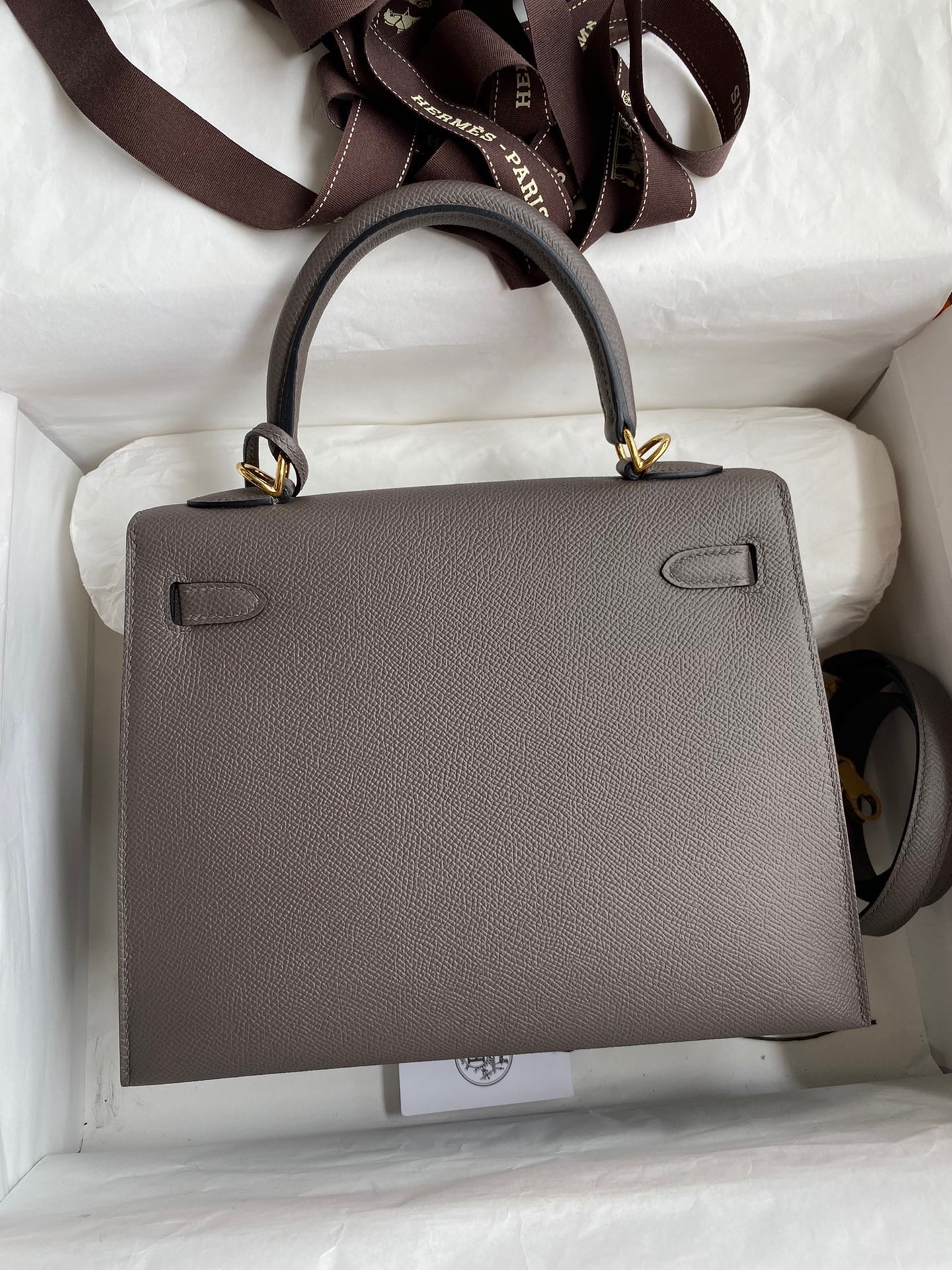 Hermes Epsom Kelly 25cm Sellier Handmade Etain Bag