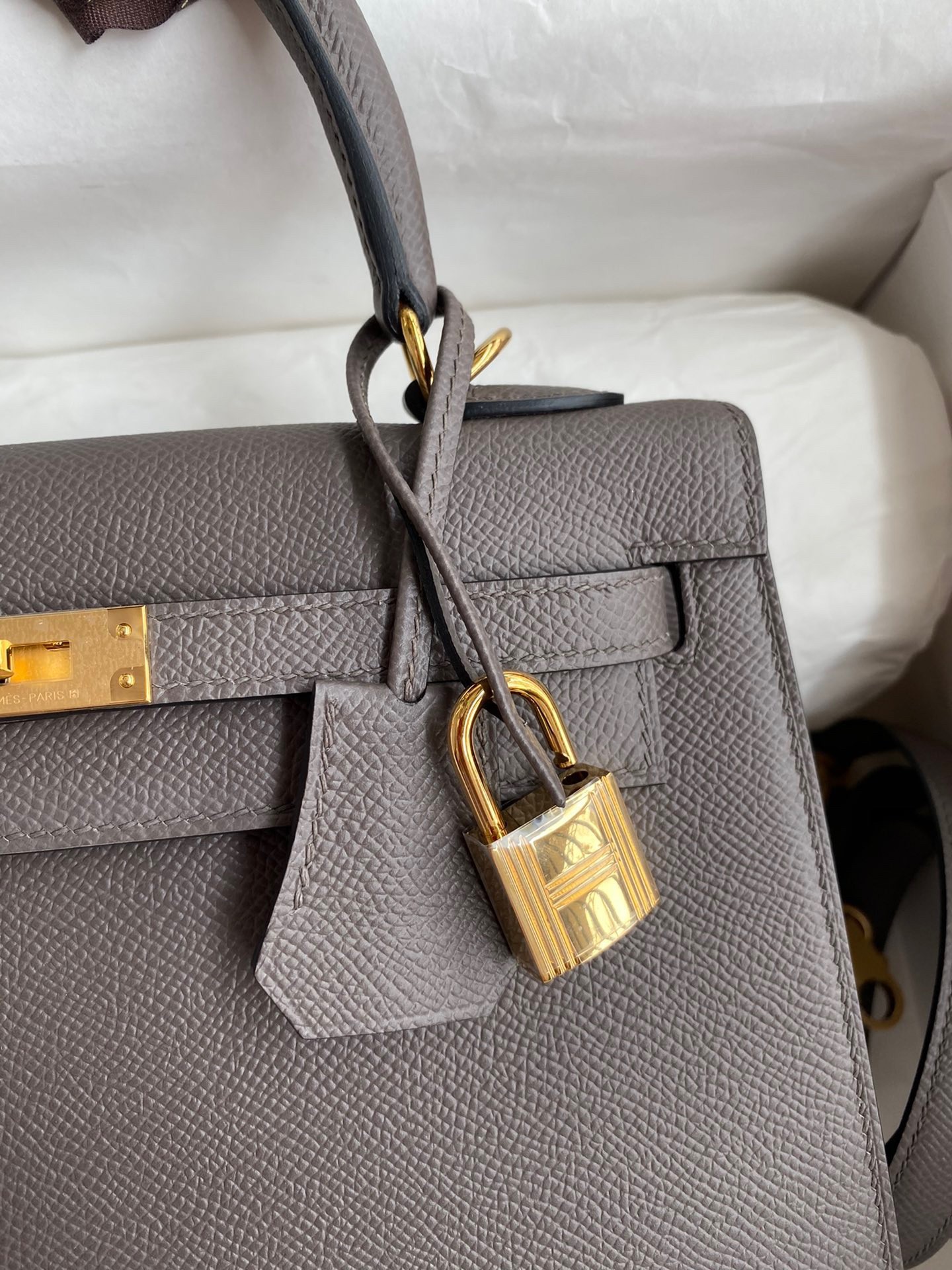 Hermes Epsom Kelly 25cm Sellier Handmade Etain Bag