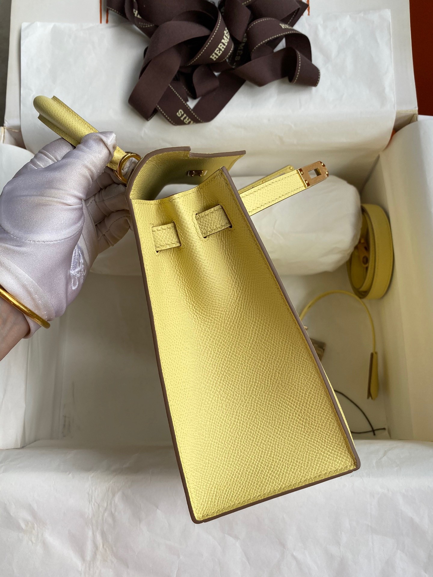 Hermes Epsom Kelly 25cm Sellier Handmade Jaune Poussin Bag