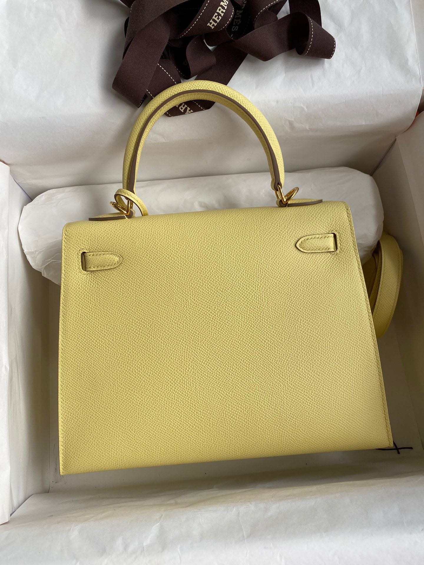 Hermes Epsom Kelly 25cm Sellier Handmade Jaune Poussin Bag