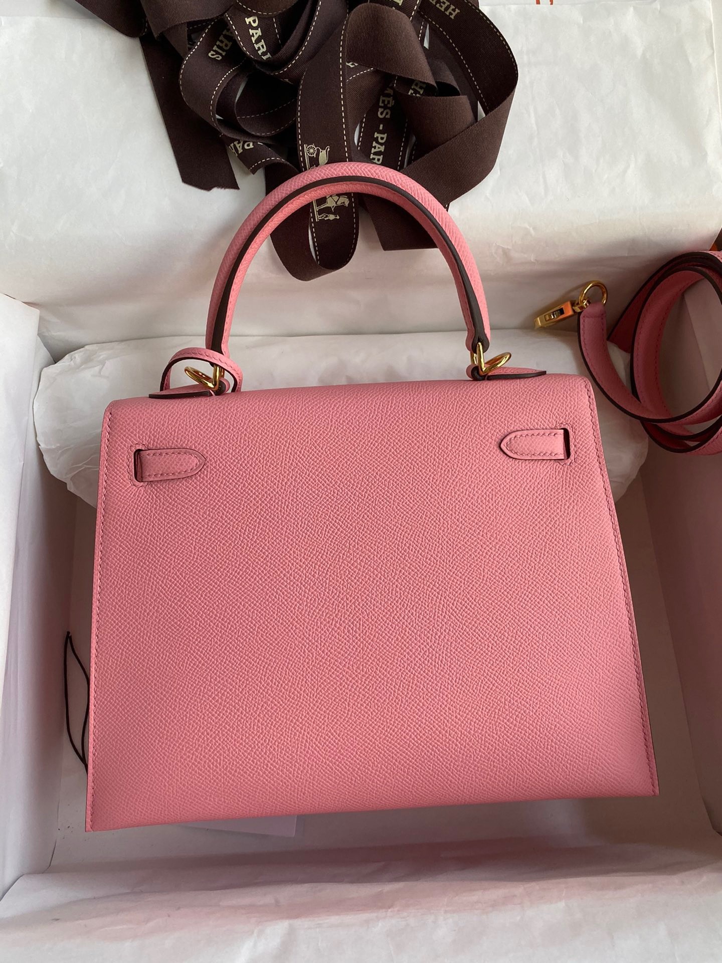 Hermes Epsom Kelly 25cm Sellier Handmade Rose Confetti Bag