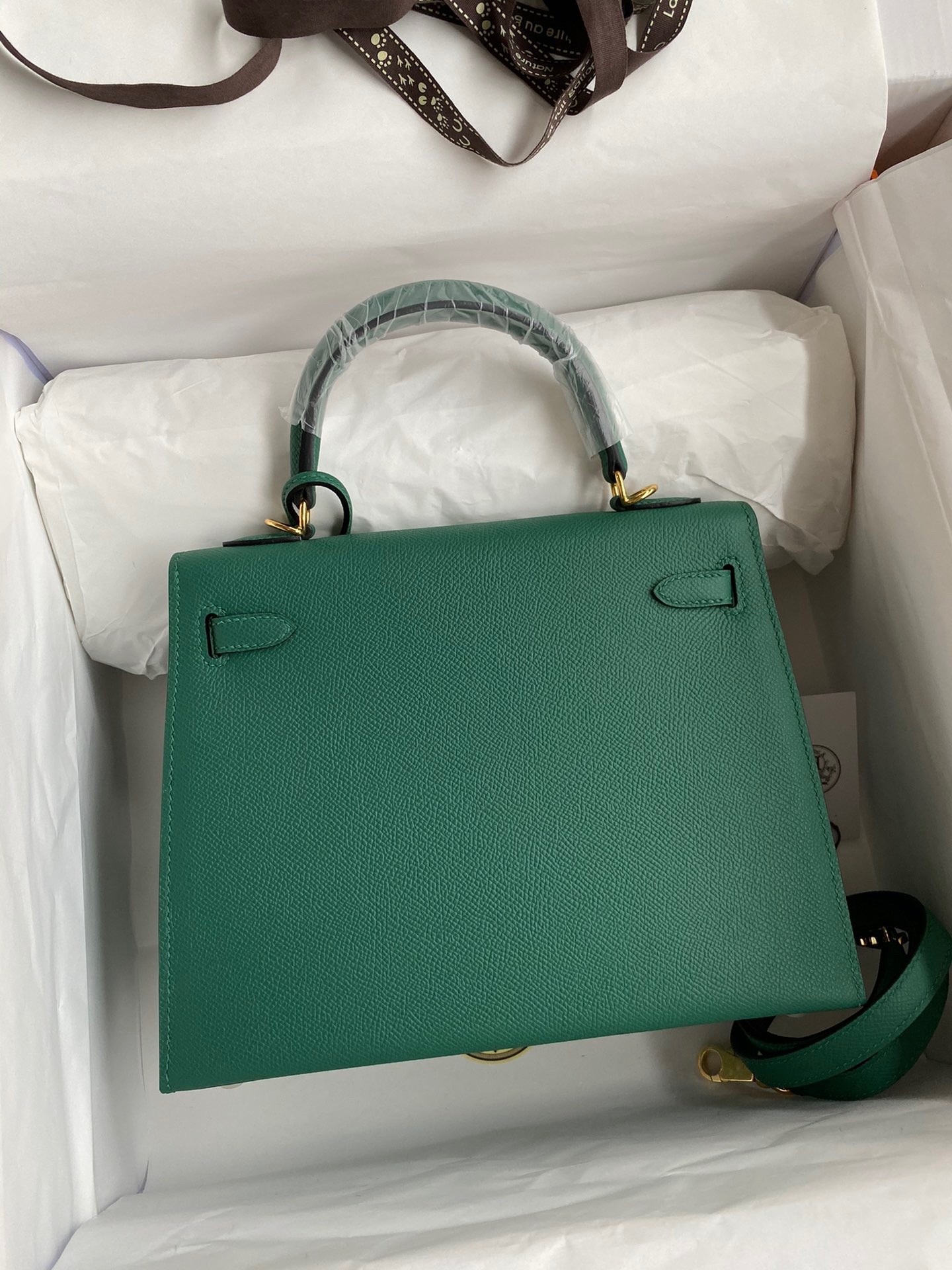 Hermes Kelly Sellier 25 Handmade Bag In Malachite Epsom Calfskin