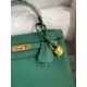 Hermes Kelly Sellier 25 Handmade Bag In Malachite Epsom Calfskin