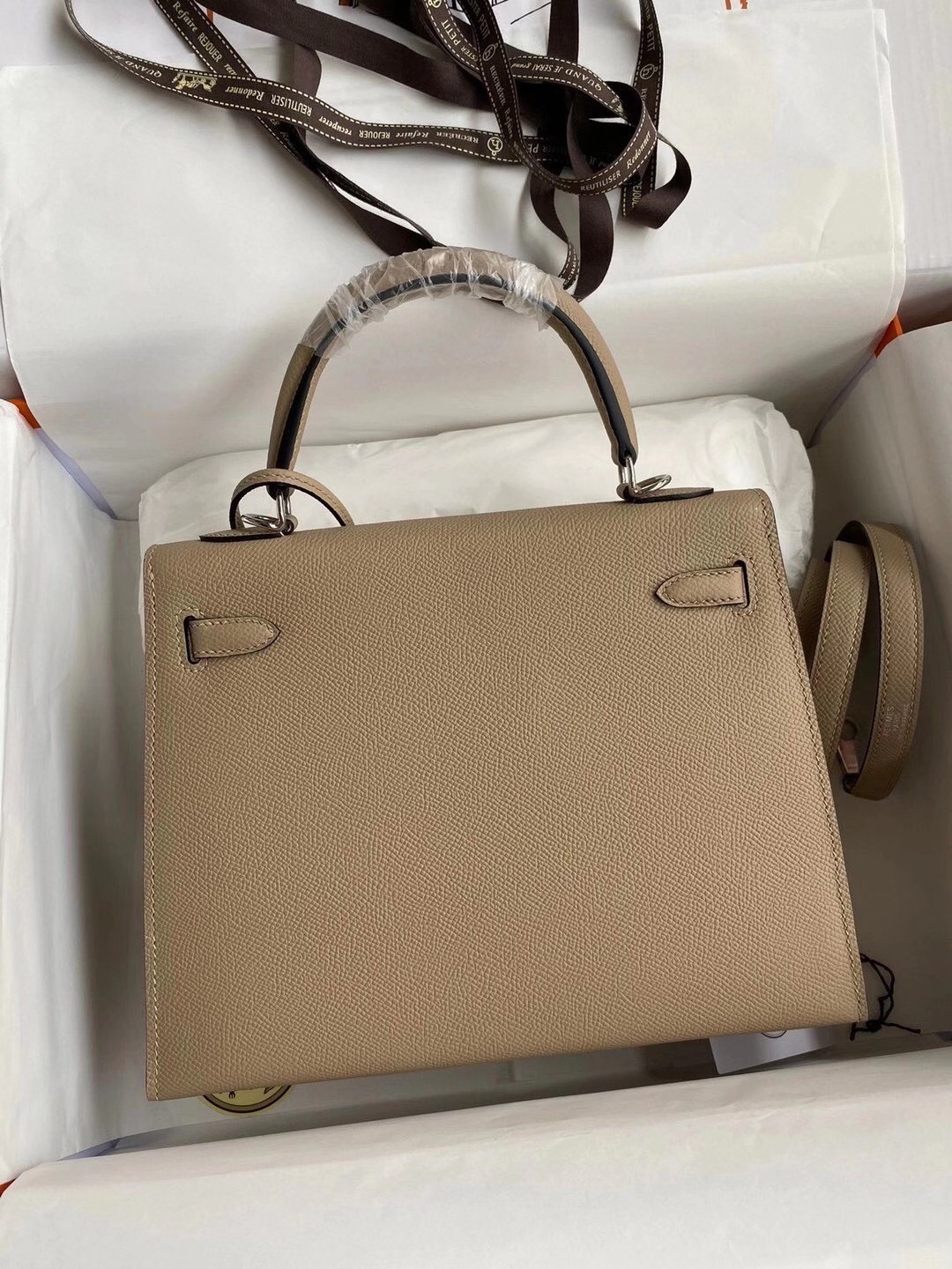 Hermes Kelly Sellier 25 Handmade Bag In Trench Epsom Calfskin