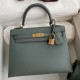 Hermes Kelly Sellier 25 Handmade Bag In Vert Amande Epsom Calfskin