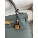 Hermes Kelly Sellier 25 Handmade Bag In Vert Amande Epsom Calfskin