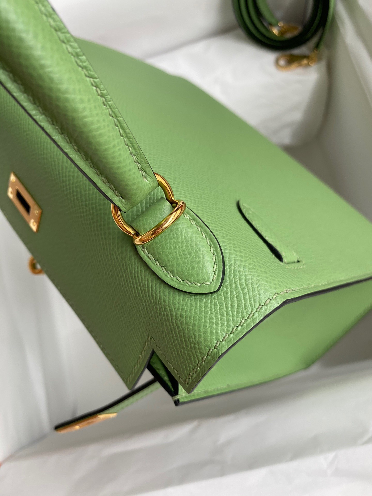 Hermes Kelly Sellier 25 Handmade Bag In Vert Criquet Epsom Calfskin