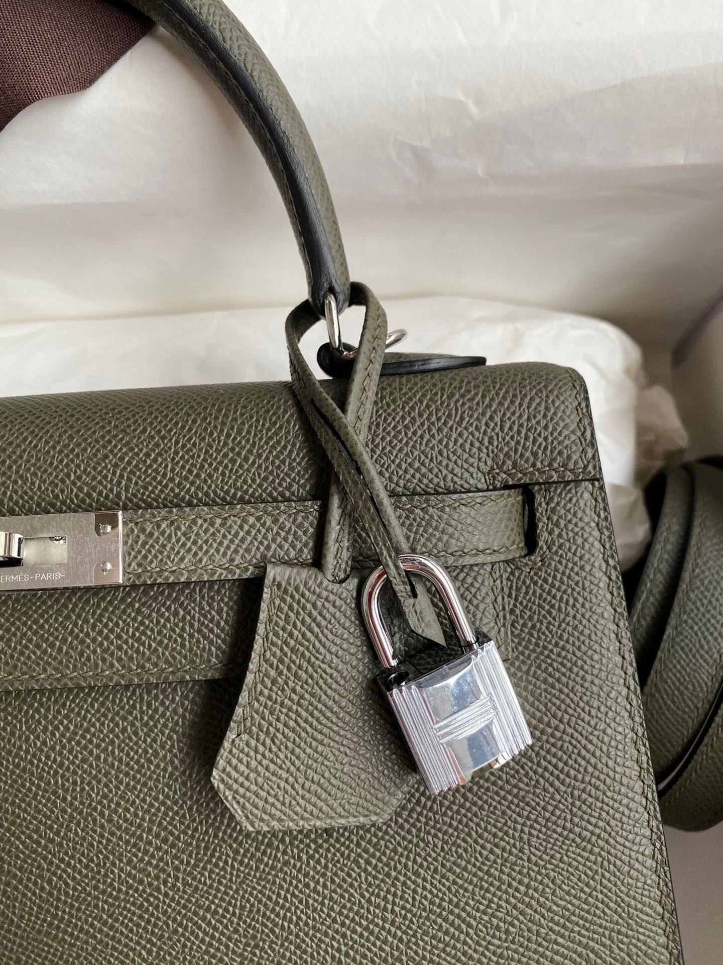 Hermes Kelly Sellier 25 Handmade Bag In Vert De Gris Epsom Calfskin