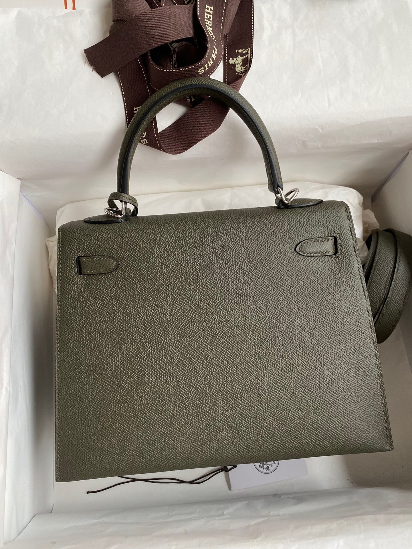 Hermes Kelly Sellier 25 Handmade Bag In Vert De Gris Epsom Calfskin