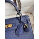 Hermes Kelly Sellier 25 Handmade Bag In Blue Iris Ostrich Leather