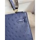 Hermes Kelly Sellier 25 Handmade Bag In Blue Iris Ostrich Leather