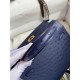 Hermes Kelly Sellier 25 Handmade Bag In Blue Iris Ostrich Leather