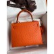 Hermes Kelly Sellier 25 Handmade Bag In Orange Ostrich Leather