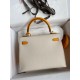 Hermes Kelly Sellier 25 Bicolor Bag in Craie and Yellow Epsom Calfskin