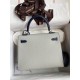 Hermes Kelly Sellier 25 Bicolor Bag in Pearl Grey and Blue Mysore Goatskin