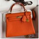 Hermes Kelly Retourne 25 Handmade Bag In Orange Clemence Leather