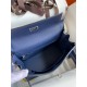 Hermes Kelly Retourne 25 Handmade Bag In Blue Saphir Clemence Leather