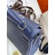 Hermes Kelly Retourne 25 Handmade Bag In Blue Saphir Clemence Leather