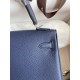 Hermes Kelly Retourne 25 Handmade Bag In Blue Saphir Clemence Leather