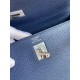 Hermes Kelly Retourne 25 Handmade Bag In Blue Saphir Clemence Leather