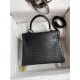 Hermes Kelly Sellier 25 Handmade Bag In Black Crocodile Niloticus Matte Skin