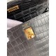 Hermes Kelly Sellier 25 Handmade Bag In Black Crocodile Niloticus Matte Skin