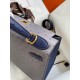 Hermes Kelly Sellier 25 Bicolor Bag in Gris Agate and Blue Ostrich Leather