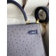 Hermes Kelly Sellier 25 Bicolor Bag in Gris Agate and Blue Ostrich Leather