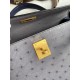 Hermes Kelly Sellier 25 Bicolor Bag in Gris Agate and Blue Ostrich Leather