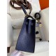 Hermes Kelly Sellier 25 Bicolor Bag in Gris Agate and Blue Ostrich Leather