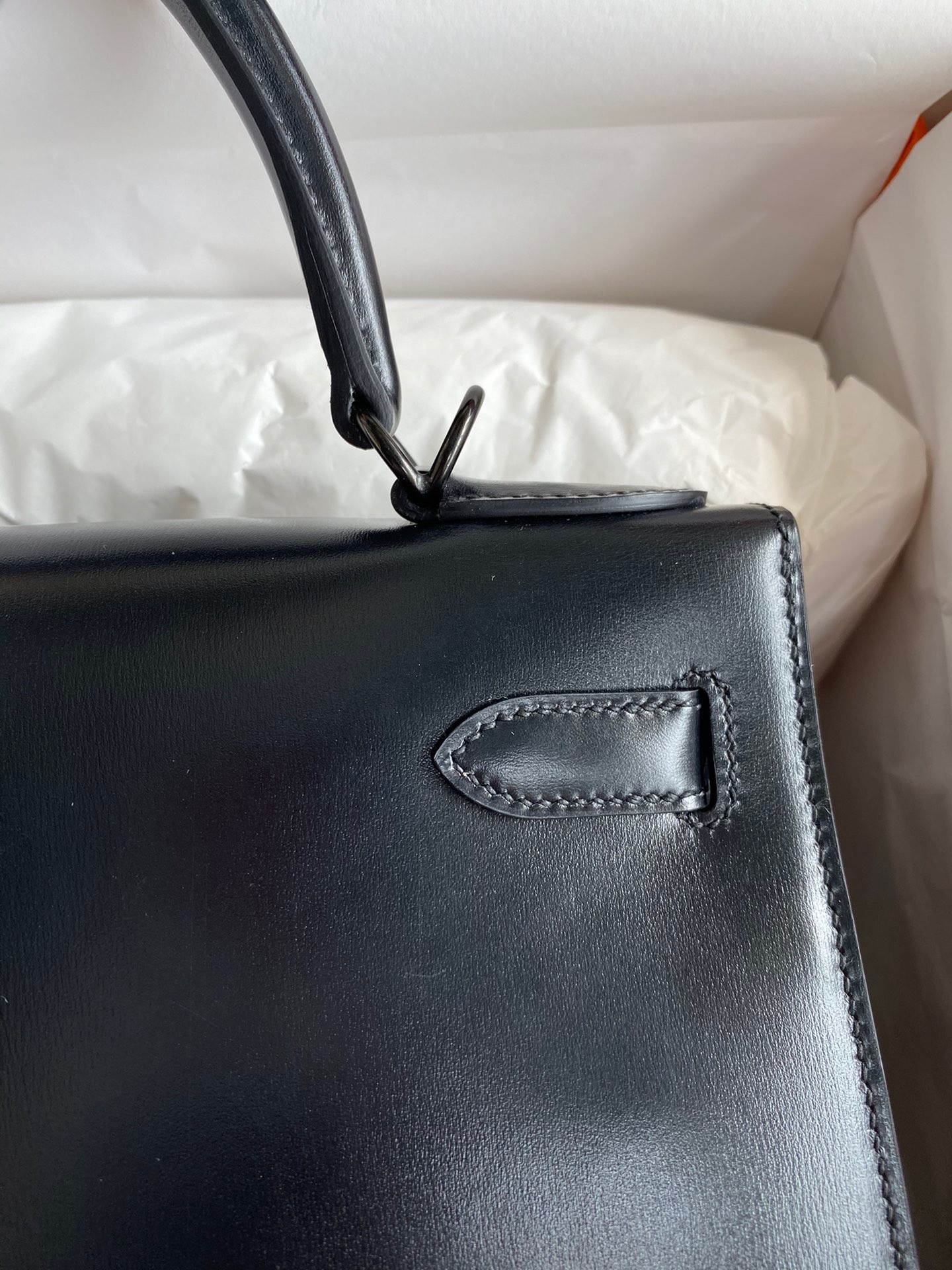 Hermes Kelly Sellier 28 Handmade Bag In Black Box Calfskin