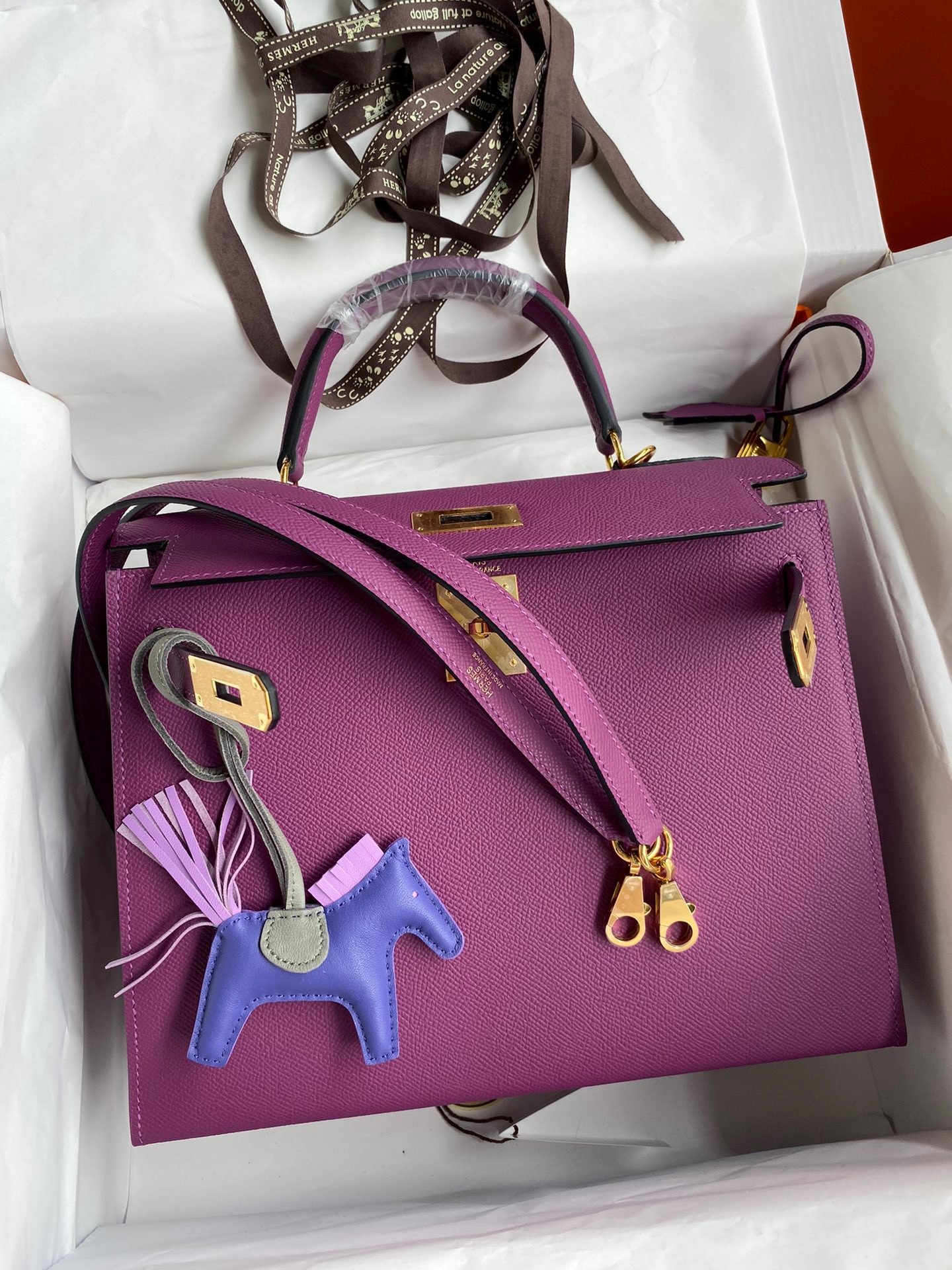 Hermes Kelly Sellier 28 Handmade Bag In Anemone Epsom Calfskin