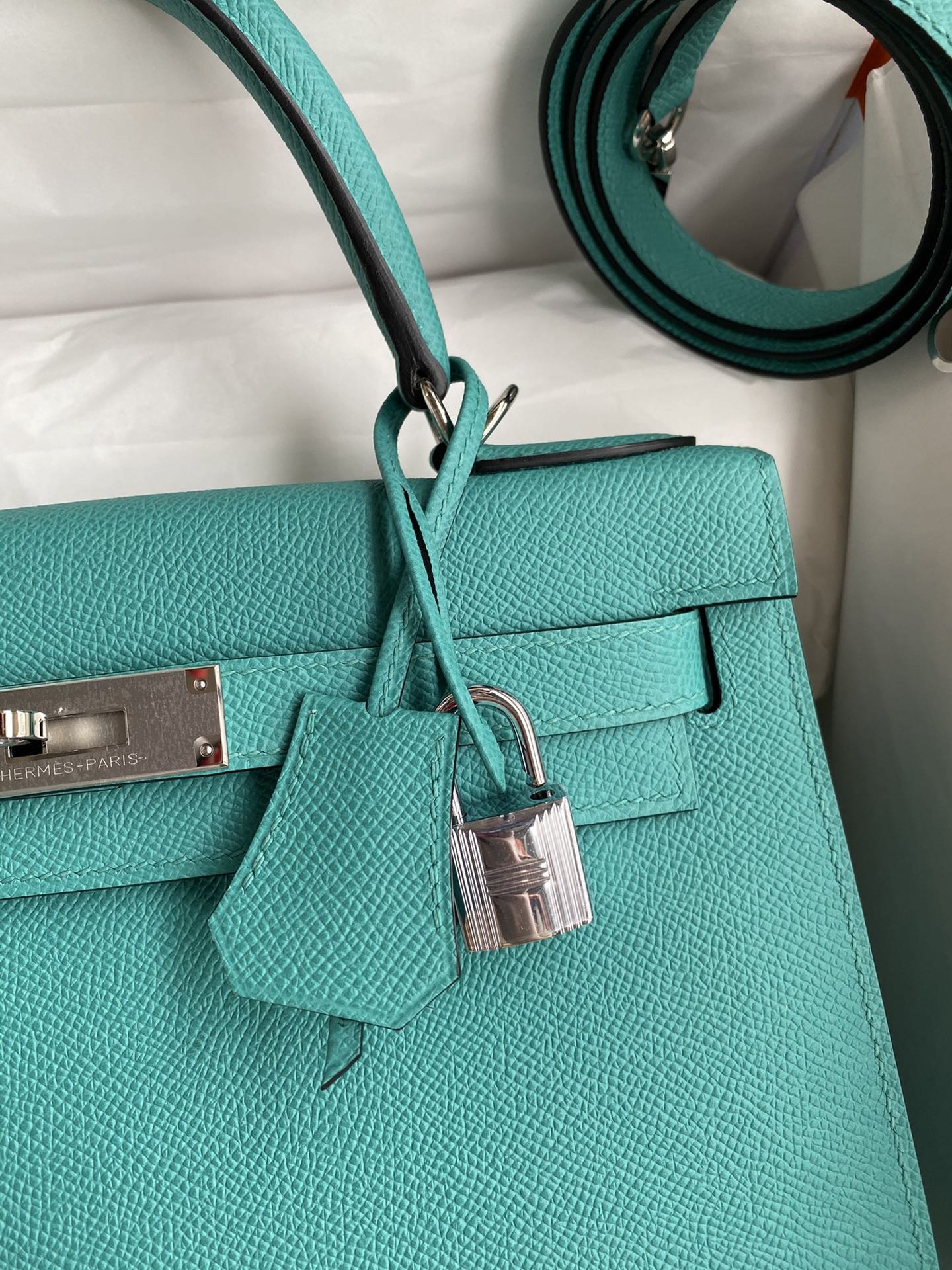 Hermes Kelly Sellier 28 Handmade Bag In Blue Paon Epsom Calfskin