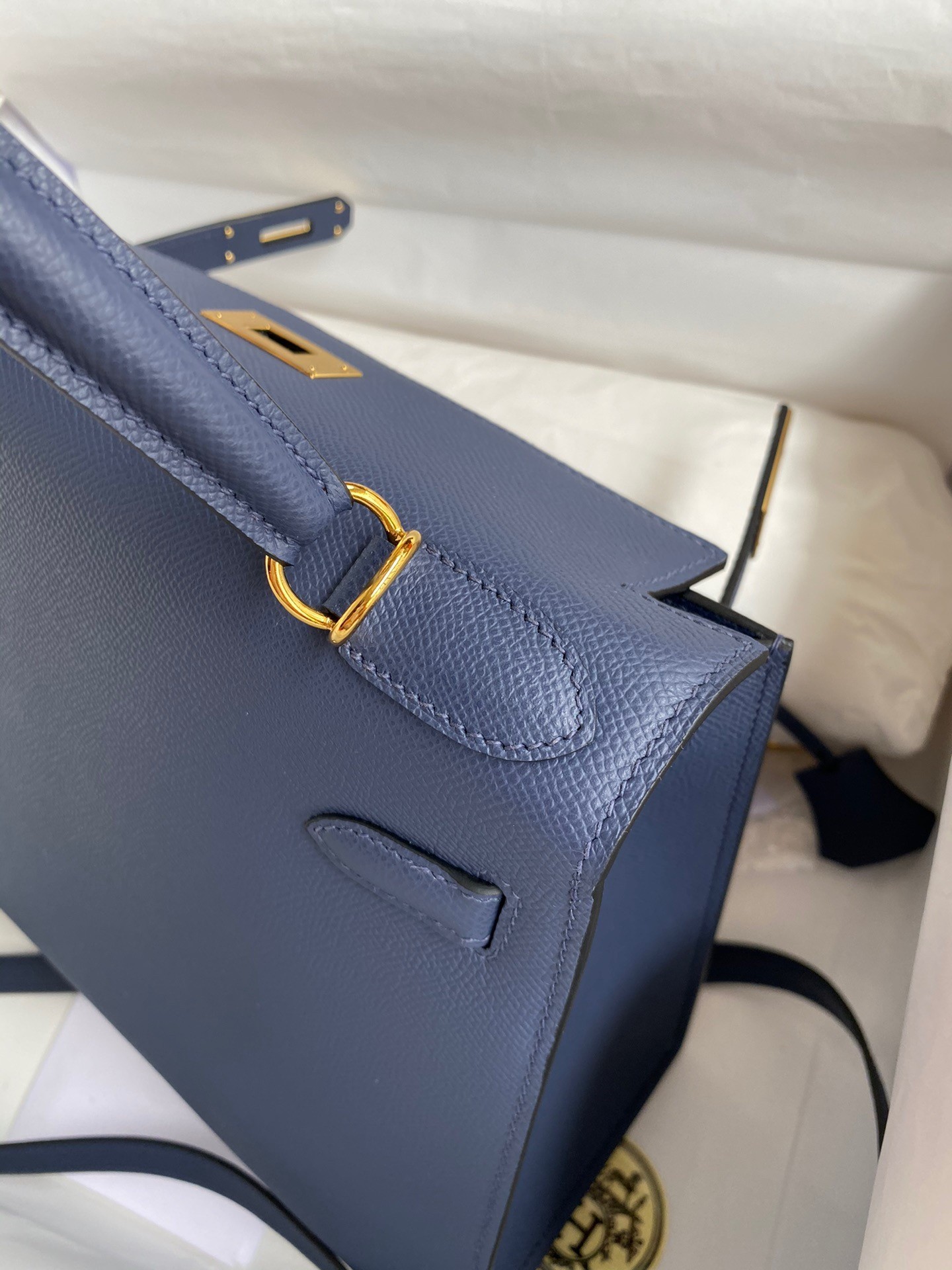 Hermes Kelly Sellier 28 Handmade Bag In Blue Saphir Epsom Calfskin