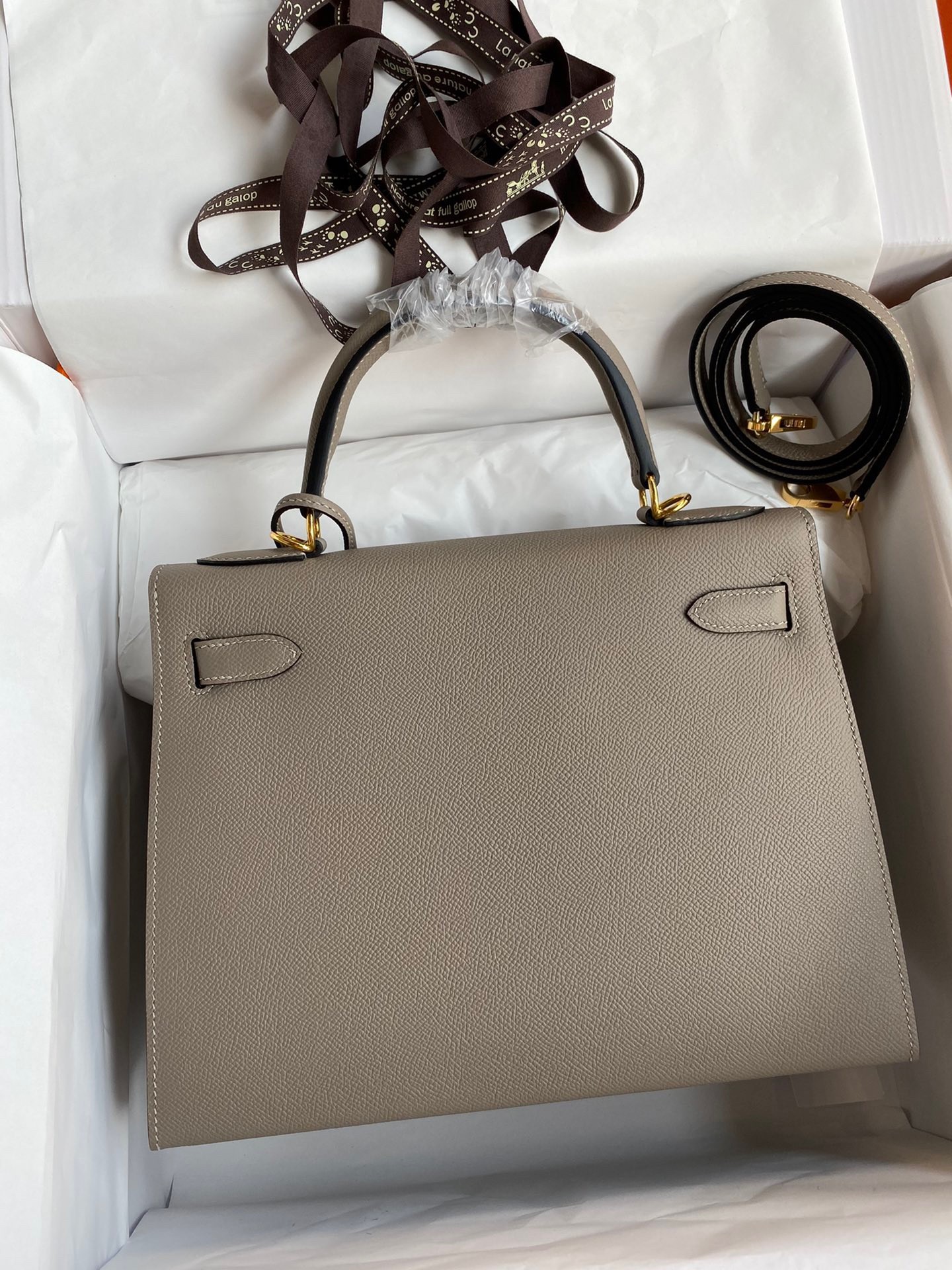 Hermes Kelly Sellier 28 Handmade Bag In Gris Asphalt Epsom Calfskin