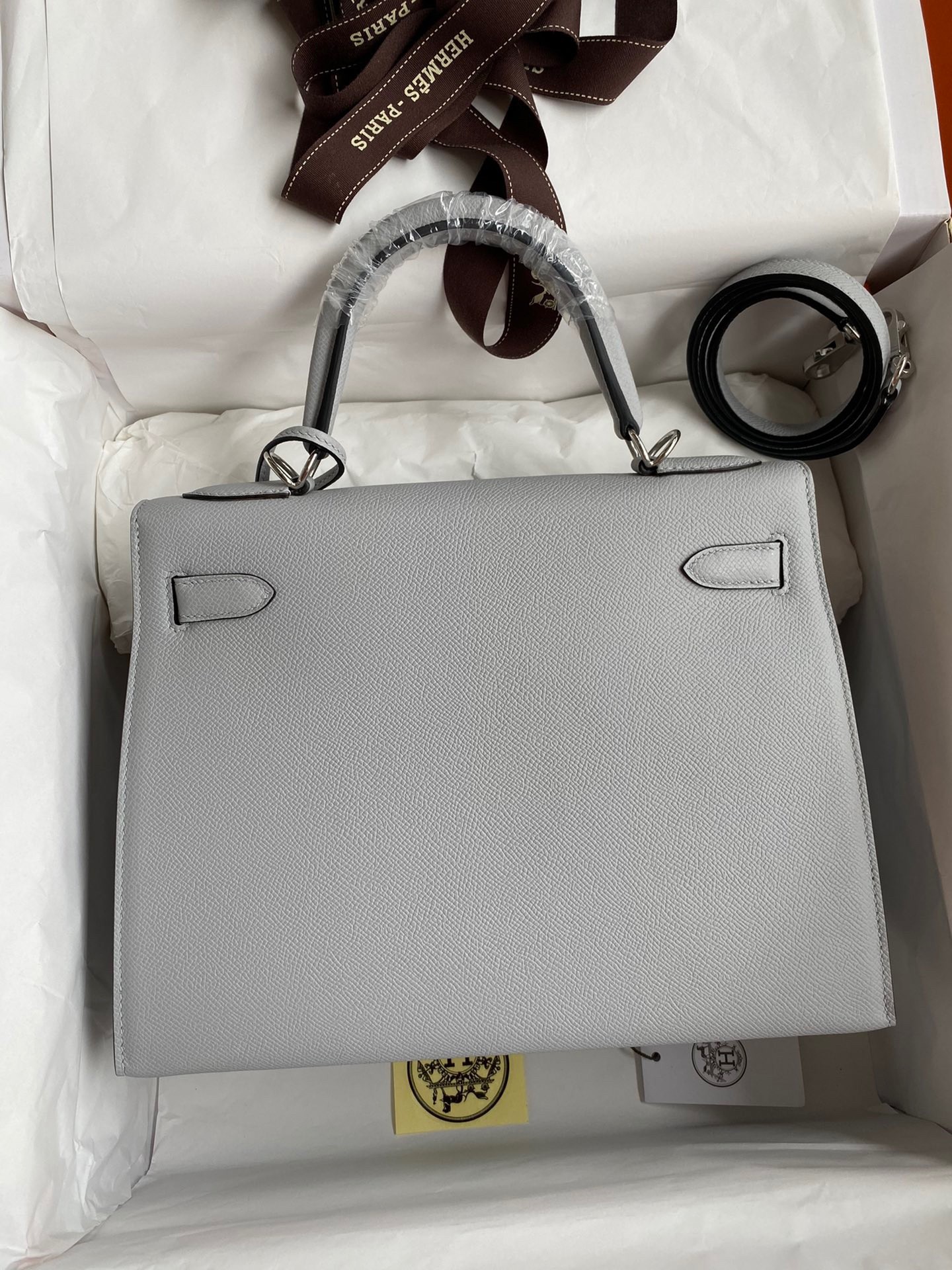 Hermes Kelly Sellier 28 Handmade Bag In Gris Mouette Epsom Calfskin