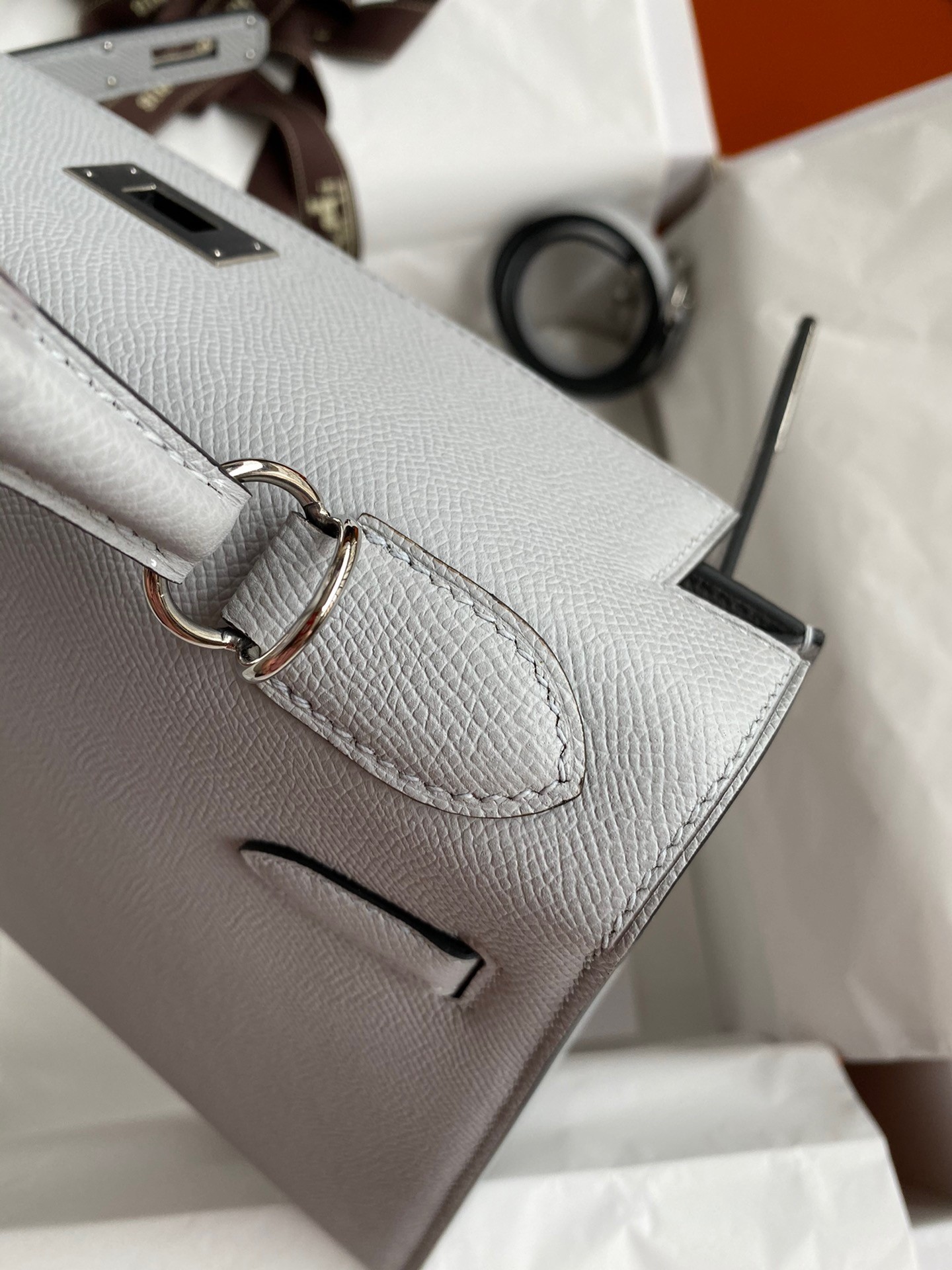 Hermes Kelly Sellier 28 Handmade Bag In Gris Mouette Epsom Calfskin