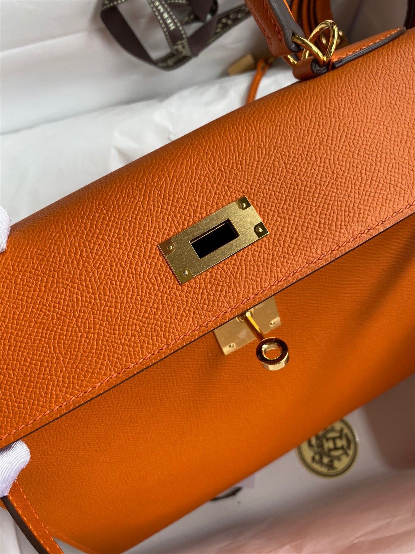 Hermes Kelly Sellier 28 Handmade Bag In Orange Epsom Calfskin