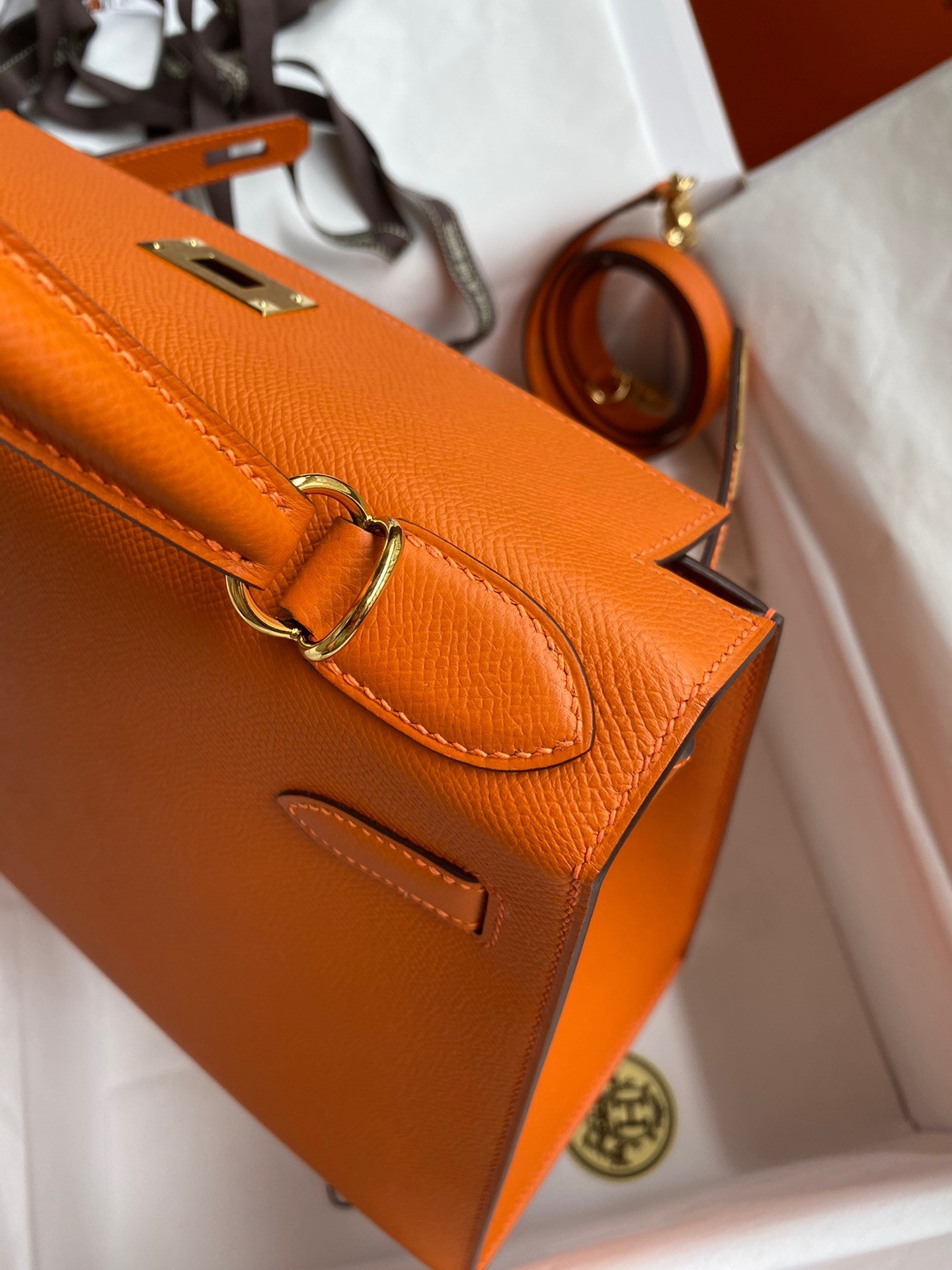 Hermes Kelly Sellier 28 Handmade Bag In Orange Epsom Calfskin