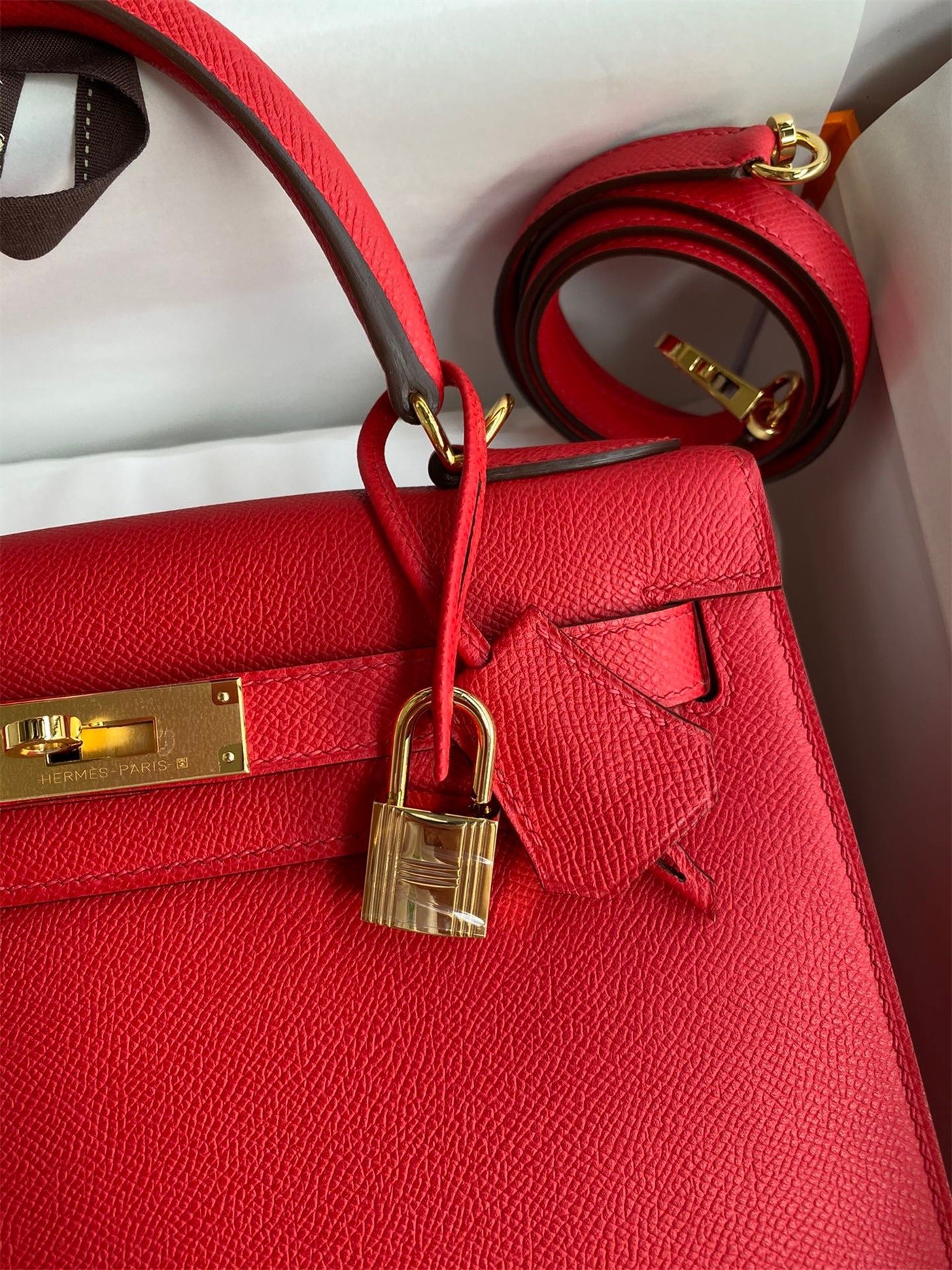 Hermes Kelly Sellier 28 Handmade Bag In Red Epsom Calfskin