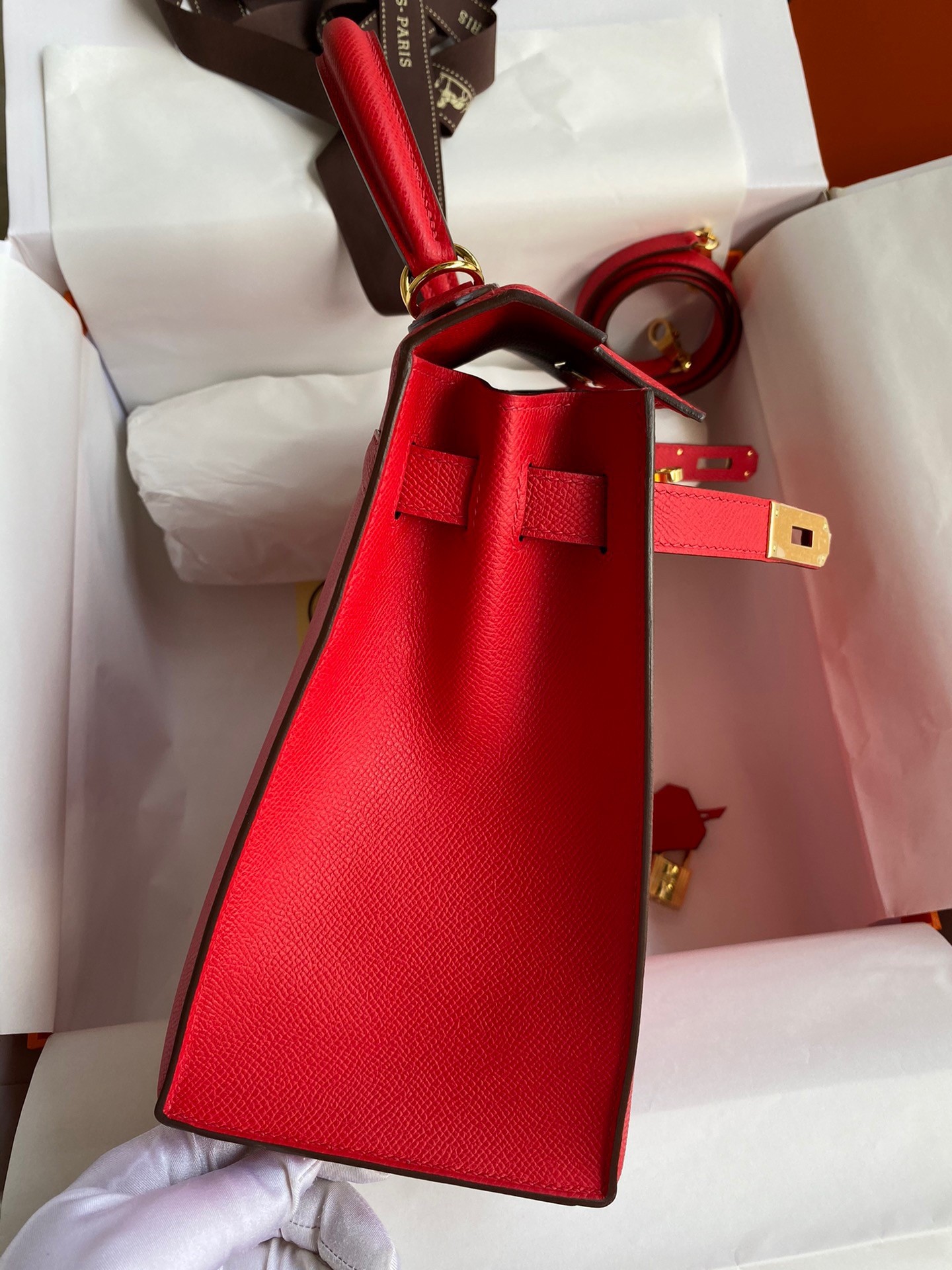 Hermes Kelly Sellier 28 Handmade Bag In Red Epsom Calfskin