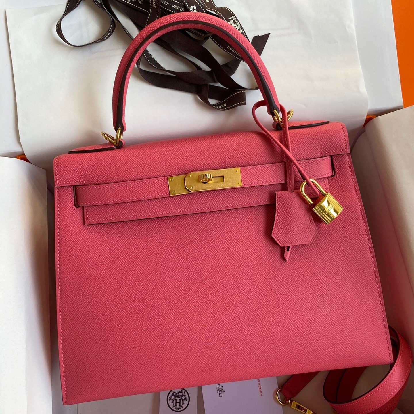 Hermes Kelly Sellier 28 Handmade Bag In Rose Lipstick Epsom Calfskin