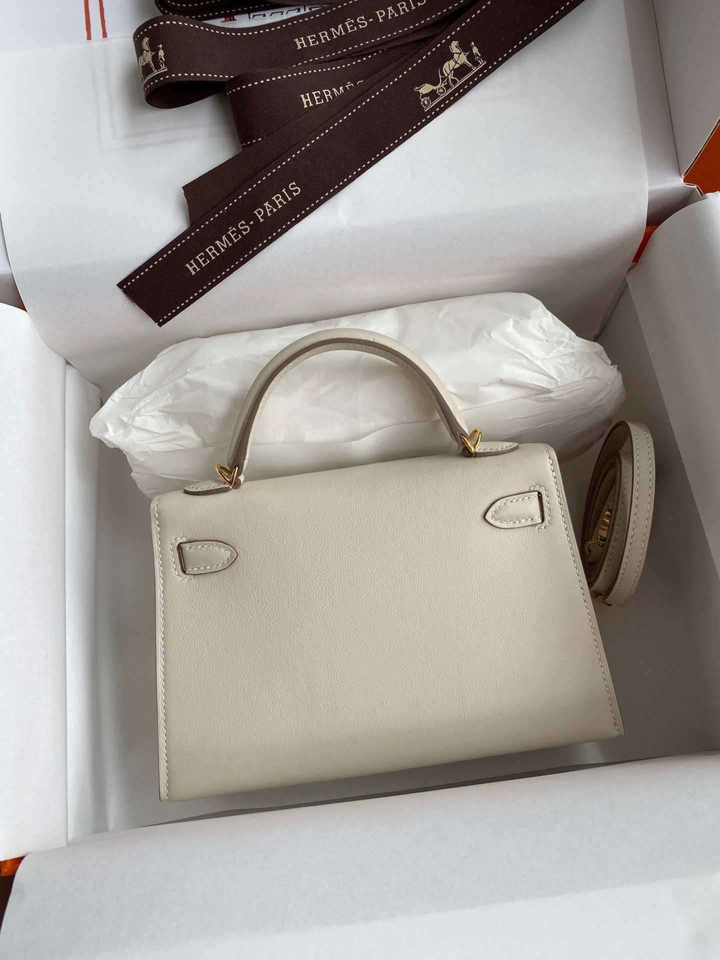 Hermes Kelly Mini II Sellier Handmade Bag In Craie Swift Calfskin